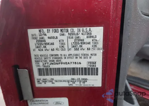 1997 Ford F350 from USA, damaged, VIN 1FTJW36F9VEA77816